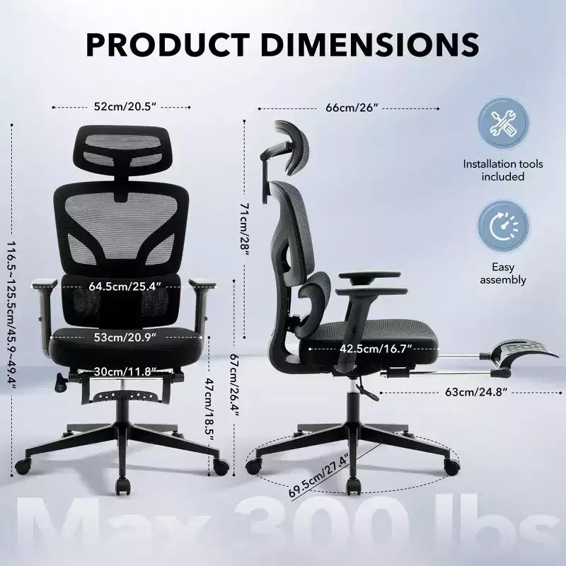 Ergonomic Desk Chair - Home Mesh Office Desk Chair with Lumbar Support, High-Back Computer Gaming Chair with Headrest, Rolling Swivel Task Chairs