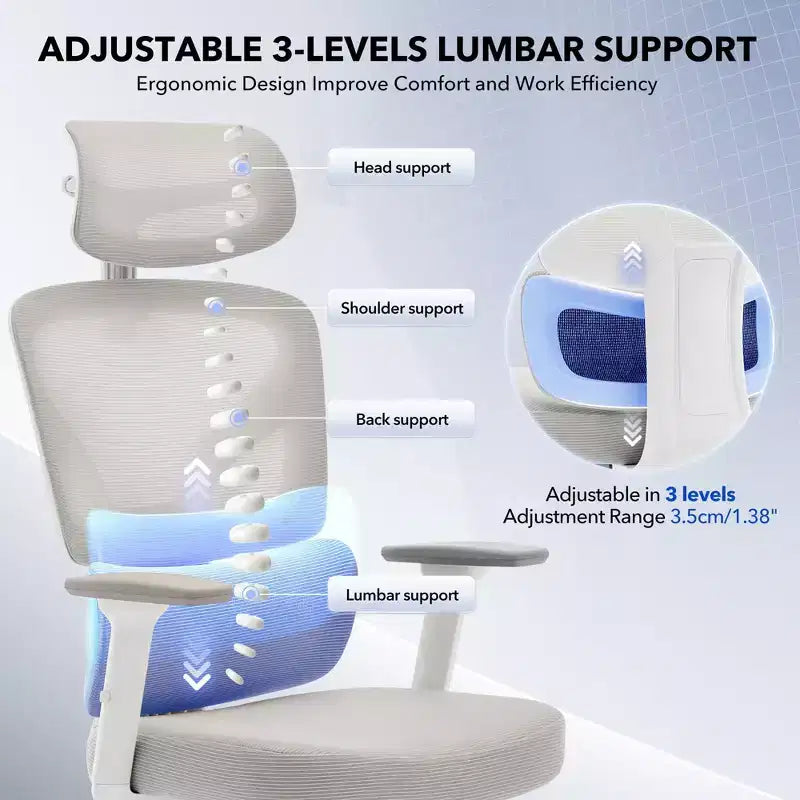 Ergonomic Desk Chair - Home Mesh Office Desk Chair with Lumbar Support, High-Back Computer Gaming Chair with Headrest, Rolling Swivel Task Chairs