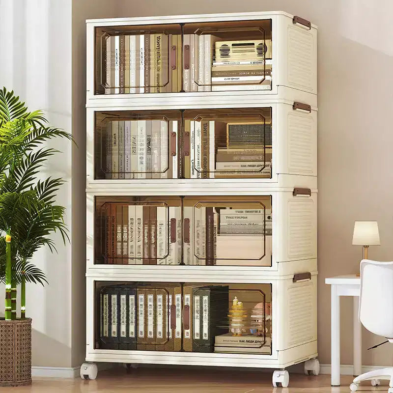 Stackable Collapsible Storage Bins, Foldable Lidded Storage Cabinet with Doors &amp; Wheels, Closet Organizer for Apartment, Home, Dorm, Office