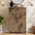 47 Tall 6 Drawer Dresser - Vintage Wooden Chest, Carved Handles &amp; Tapered Legs - Large Storage for Bedroom, Living Room, Entryway - Modern Furniture