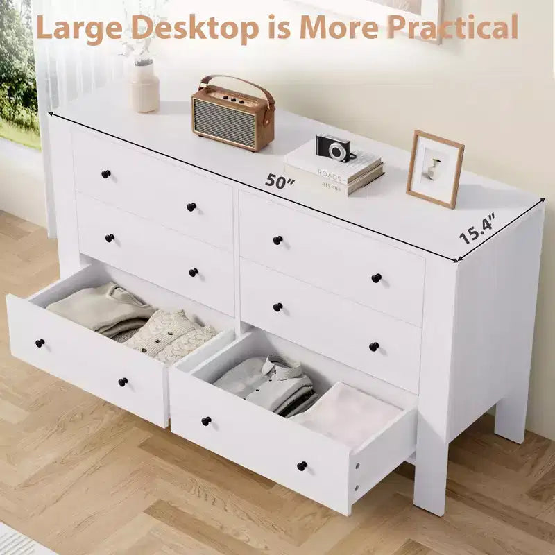 Wide 6 Drawer Dresser for Bedroom  Modern Wooden Chest with Deep Storage Drawers, Metal Knobs  Ideal for Kids Room, Entryway, Hallway