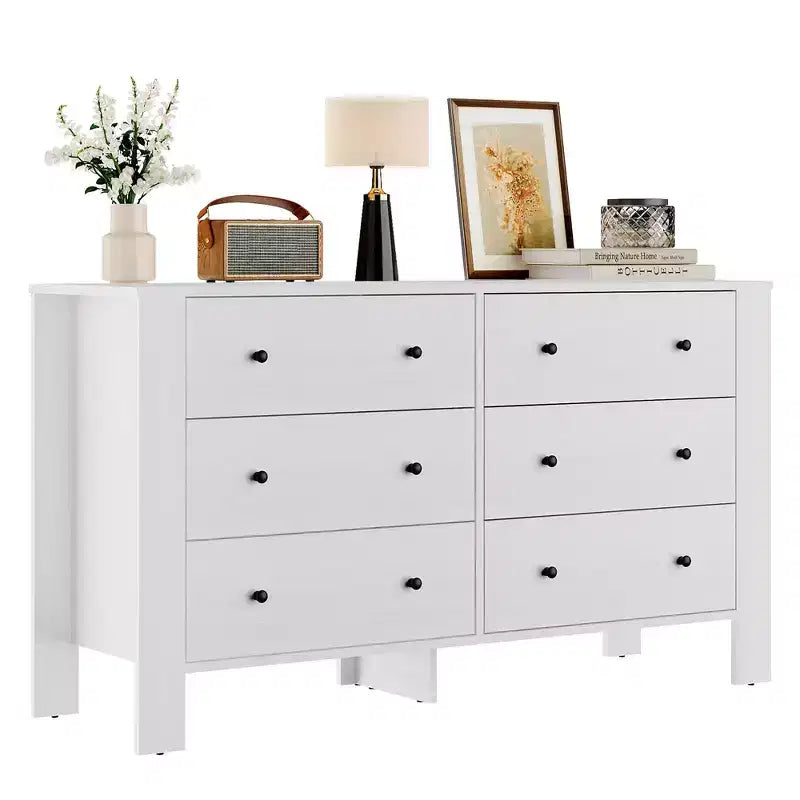 Wide 6 Drawer Dresser for Bedroom  Modern Wooden Chest with Deep Storage Drawers, Metal Knobs  Ideal for Kids Room, Entryway, Hallway