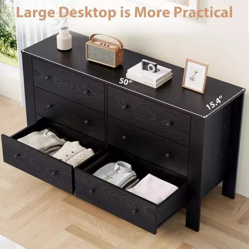 Wide 6 Drawer Dresser for Bedroom  Modern Wooden Chest with Deep Storage Drawers, Metal Knobs  Ideal for Kids Room, Entryway, Hallway