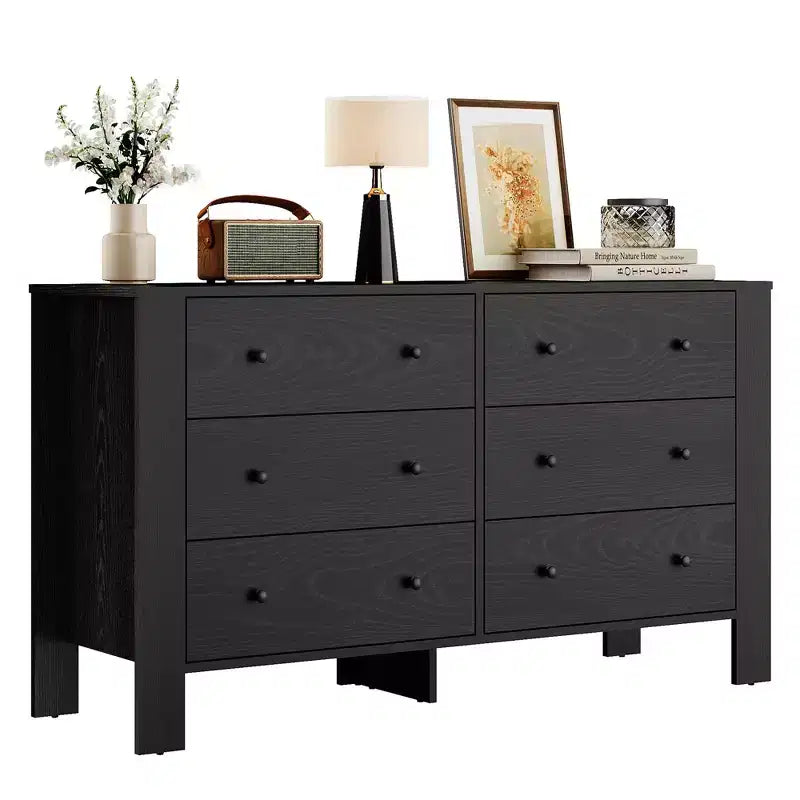 Wide 6 Drawer Dresser for Bedroom  Modern Wooden Chest with Deep Storage Drawers, Metal Knobs  Ideal for Kids Room, Entryway, Hallway