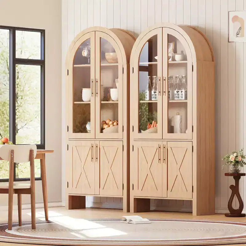 60 Tall Wood Arched Kitchen Pantry, Storage Cabinet with 4 Large Drawers &amp; Adjustable Shelf, Multi-Use Cupboard for Entryway, Kitchen, Living Room
