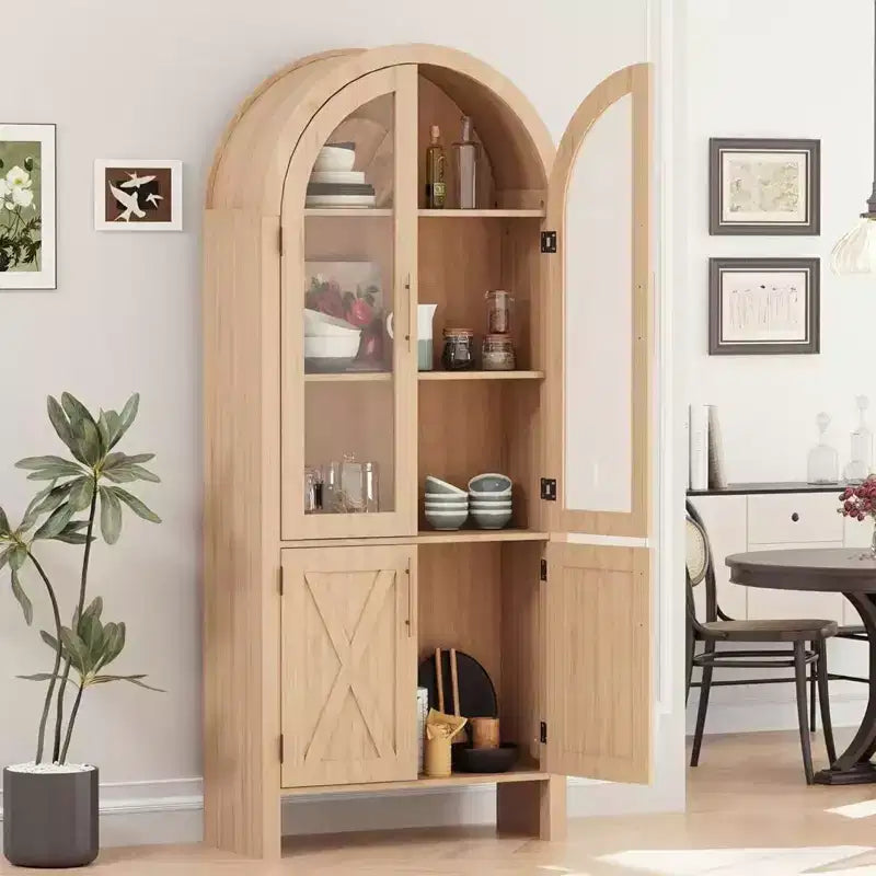 60-inch tall wooden arched kitchen cabinet