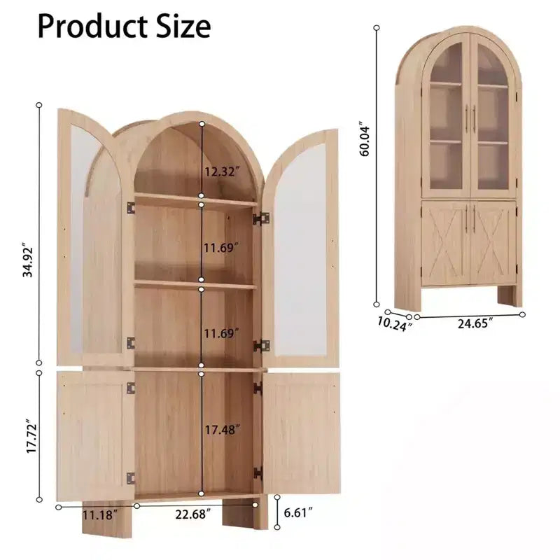 60-inch tall wooden arched kitchen cabinet