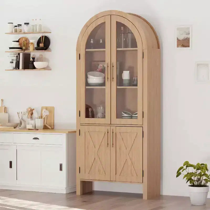 60-inch tall wooden arched kitchen cabinet