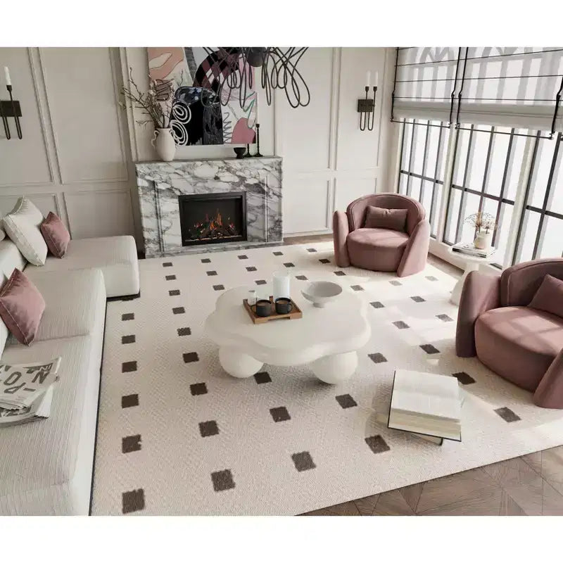 35-inch petal-shaped modern minimalist coffee table with spherical legs, space-saving living room table ideal for small apartments, cream white