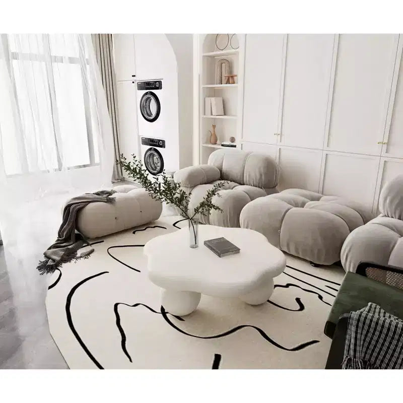 35-inch petal-shaped modern minimalist coffee table with spherical legs, space-saving living room table ideal for small apartments, cream white