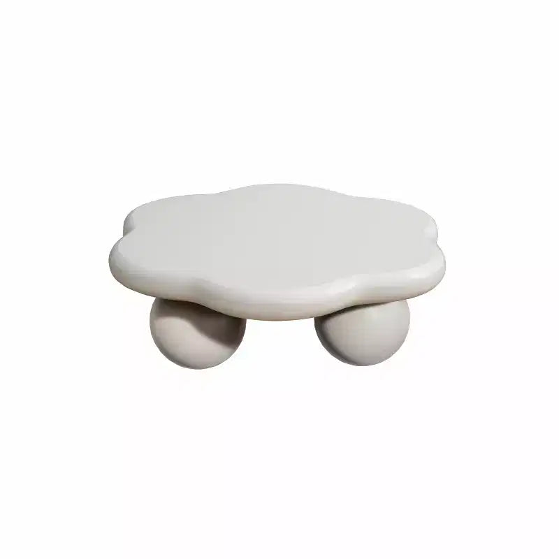35-inch petal-shaped modern minimalist coffee table with spherical legs, space-saving living room table ideal for small apartments, cream white
