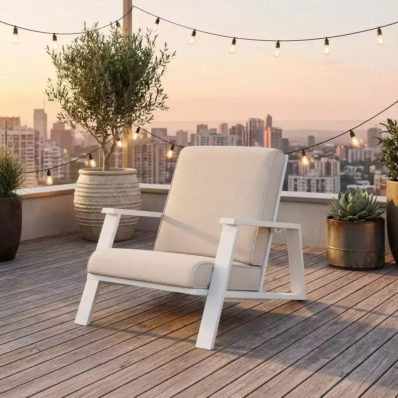 FurnitureR Outdoor Patio Lounge Chair with Cushion, Modern Garden Armchair with Solid Frame, Comfortable Deck Accent Chair for Patio Backyard Balcony