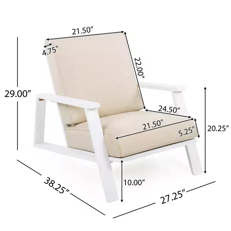 Outdoor Patio Lounge Chair with Cushion, Modern Garden Armchair with Solid Frame, Comfortable Deck Accent Chair for Patio Backyard Balcony