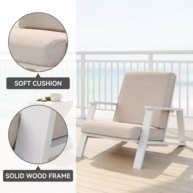 Outdoor Patio Lounge Chair with Cushion, Modern Garden Armchair with Solid Frame, Comfortable Deck Accent Chair for Patio Backyard Balcony