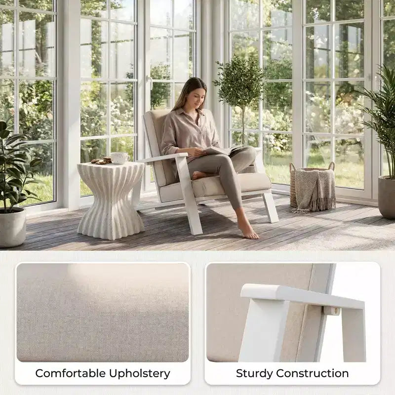 Outdoor Patio Lounge Chair with Cushion, Modern Garden Armchair with Solid Frame, Comfortable Deck Accent Chair for Patio Backyard Balcony