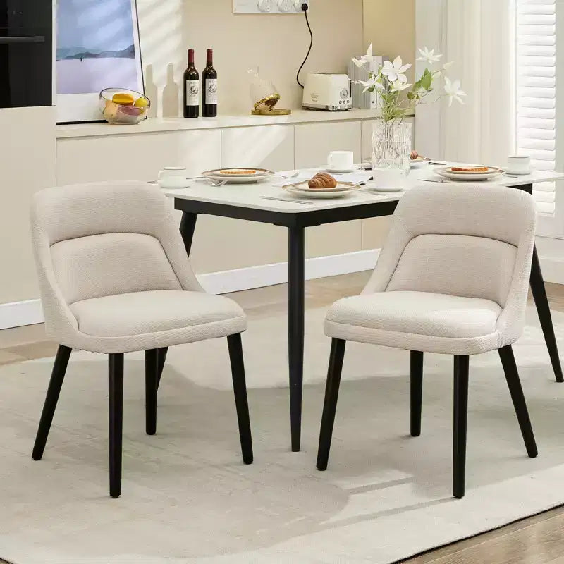 Upholstered Dining Chairs 2pcs, Mid-Century Accent, Padded Linen Fabric, Sturdy Wood Legs,for Kitchen, Dining Room, Living Room, Restaurant, Beige