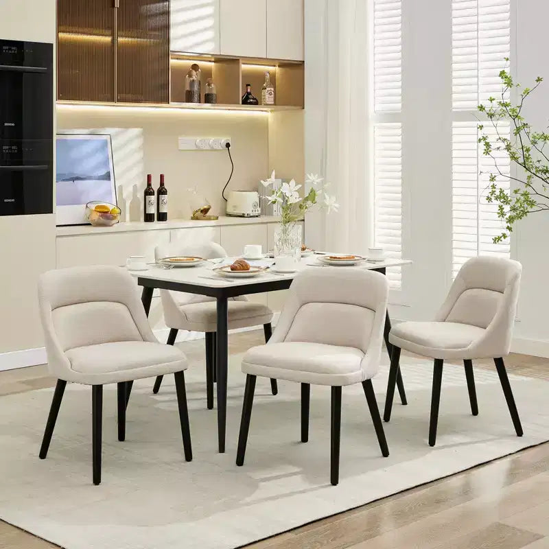 Upholstered Dining Chairs, Mid-Century Accent, Padded Linen Fabric, Sturdy Wood Legs,for Kitchen, Dining Room, Living Room, Restaurant, Beige