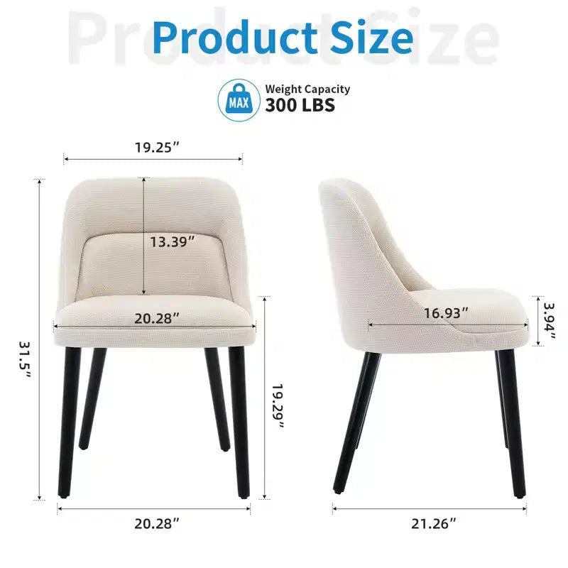 Upholstered Dining Chairs, Mid-Century Accent, Padded Linen Fabric, Sturdy Wood Legs,for Kitchen, Dining Room, Living Room, Restaurant, Beige