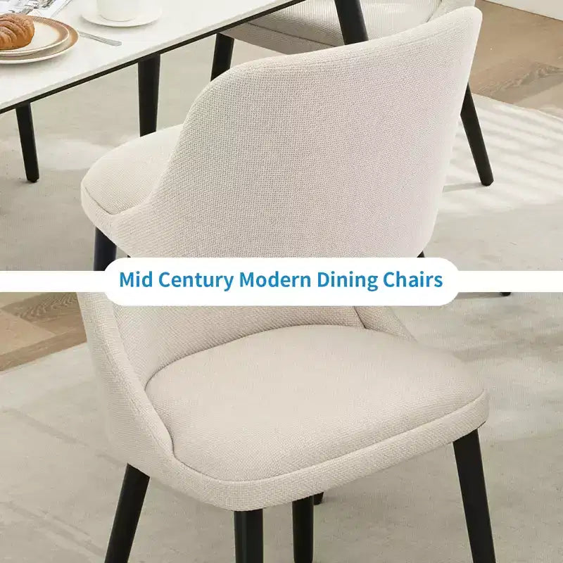 Upholstered Dining Chairs, Mid-Century Accent, Padded Linen Fabric, Sturdy Wood Legs,for Kitchen, Dining Room, Living Room, Restaurant, Beige