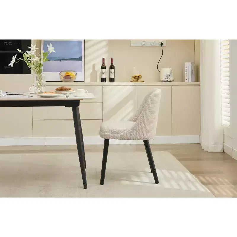 Upholstered Dining Chairs, Mid-Century Accent, Padded Linen Fabric, Sturdy Wood Legs,for Kitchen, Dining Room, Living Room, Restaurant, Beige