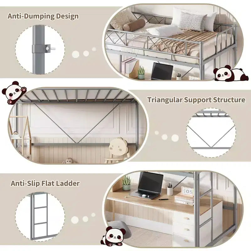 Twin Over Twin Bunk Bed, Full-Surround Guardrail, Heavy Duty All-Metal Frame, Space-Saving Under-Bed Design
