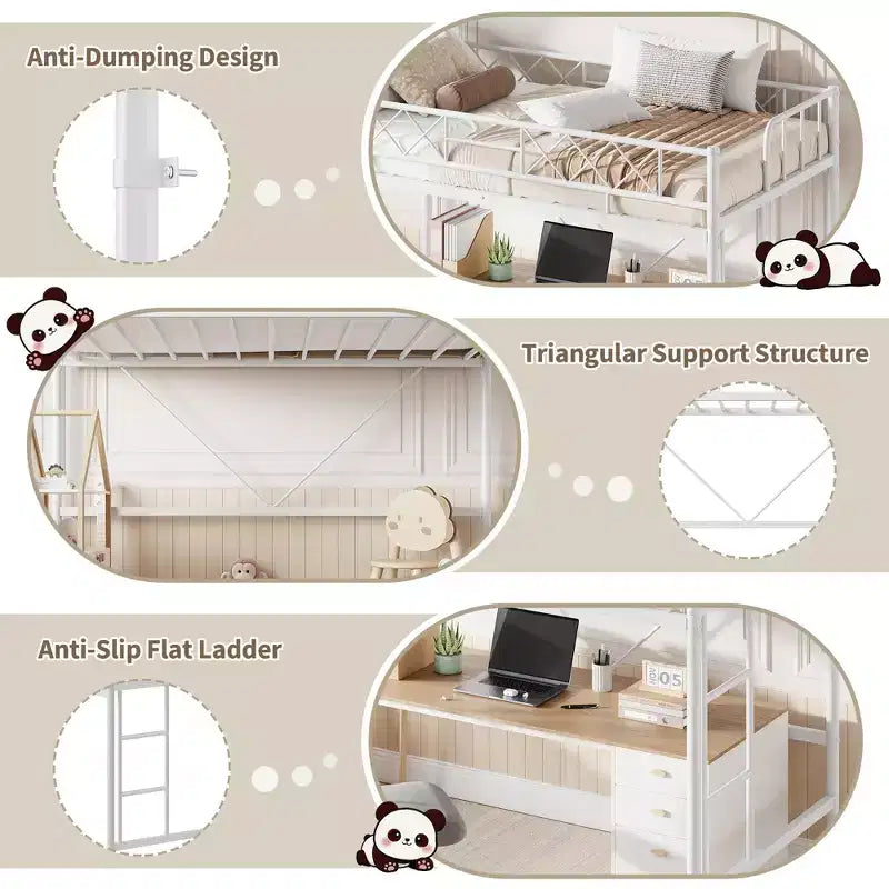 Twin Over Twin Bunk Bed, Full-Surround Guardrail, Heavy Duty All-Metal Frame, Space-Saving Under-Bed Design