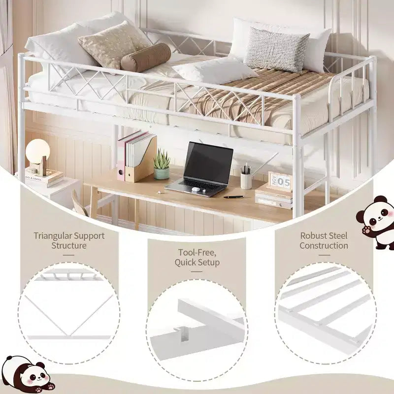 Twin Over Twin Bunk Bed, Full-Surround Guardrail, Heavy Duty All-Metal Frame, Space-Saving Under-Bed Design
