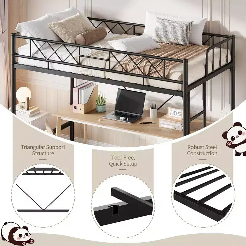 Twin Over Twin Bunk Bed, Full-Surround Guardrail, Heavy Duty All-Metal Frame, Space-Saving Under-Bed Design