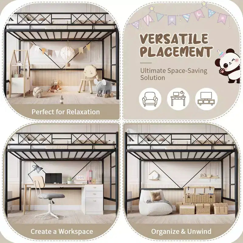 Twin Over Twin Bunk Bed, Full-Surround Guardrail, Heavy Duty All-Metal Frame, Space-Saving Under-Bed Design