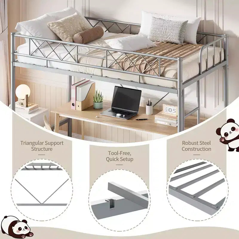 Twin Over Twin Bunk Bed, Full-Surround Guardrail, Heavy Duty All-Metal Frame, Space-Saving Under-Bed Design