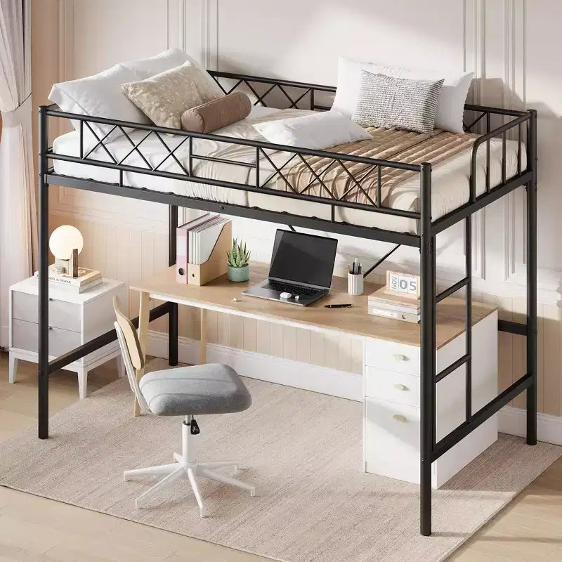 Twin Over Twin Bunk Bed, Full-Surround Guardrail, Heavy Duty All-Metal Frame, Space-Saving Under-Bed Design, 30-Min Assembly, No Box Spring Needed