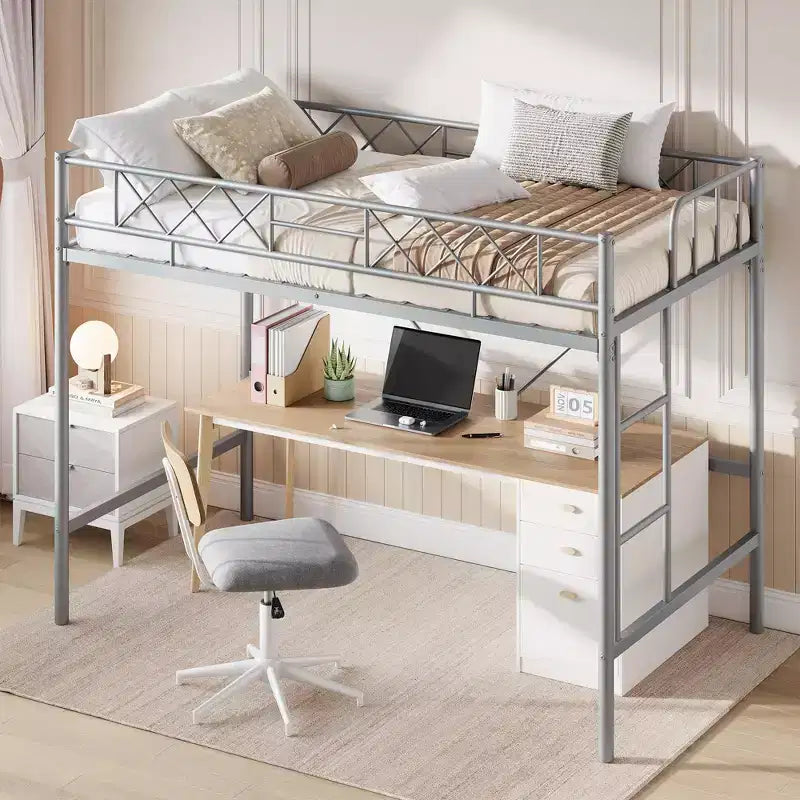 Twin Over Twin Bunk Bed, Full-Surround Guardrail, Heavy Duty All-Metal Frame, Space-Saving Under-Bed Design