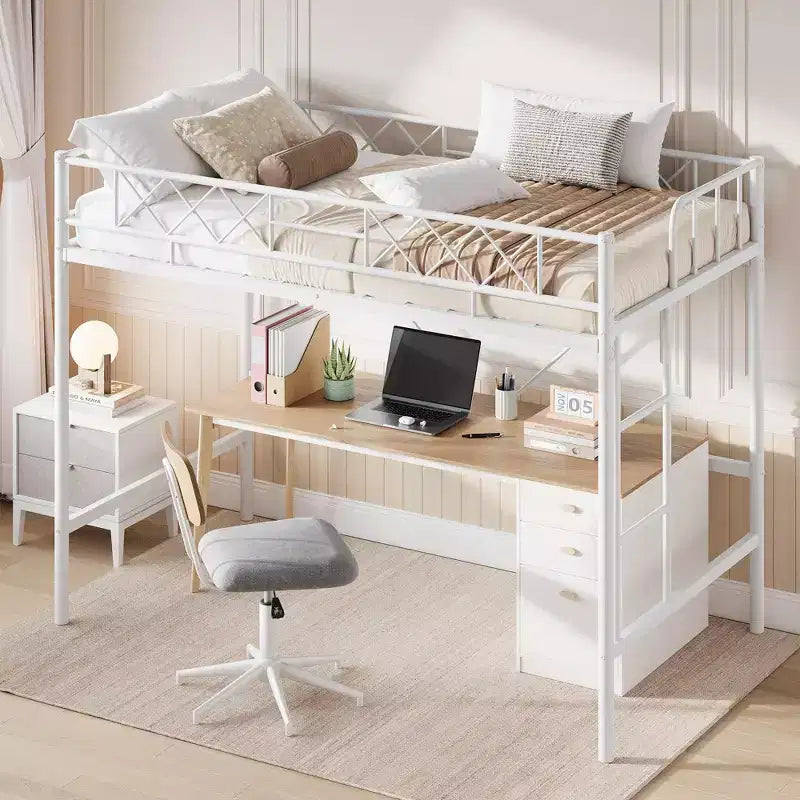 Twin Over Twin Bunk Bed, Full-Surround Guardrail, Heavy Duty All-Metal Frame, Space-Saving Under-Bed Design