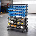 7-Tier Double-Sided Rolling Bin Storage Rack, 94 Plastic Bins, Dual-Sided Parts Organizer with Wheels, Mobile Tool Organizer, Black