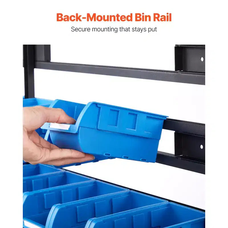 7-Tier Double-Sided Rolling Bin Storage Rack, 94 Plastic Bins, Dual-Sided Parts Organizer with Wheels, Mobile Tool Organizer, Black