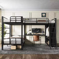 GDFStudio Sposs L-Shaped Triple Metal Bunk Bed with Desk and Wardrobe