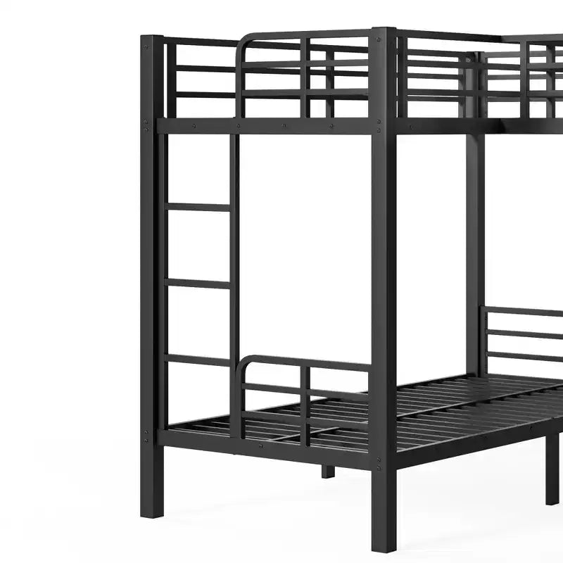 L-Shaped Triple Metal Bunk Bed with Desk and Wardrobe