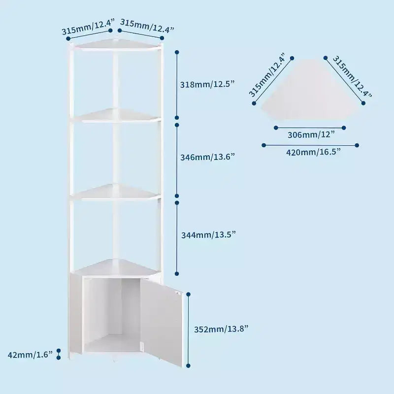 5-Tier Corner Shelf Stand, 58Tall Metal Frame Narrow Bookshelf with Storage Rack, Easy Assembly Display Shelf for Wall Corner, Bedroom, Living Room