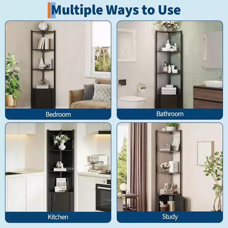 5-Tier Corner Shelf Stand, 58Tall Metal Frame Narrow Bookshelf with Storage Rack, Easy Assembly Display Shelf for Wall Corner, Bedroom, Living Room