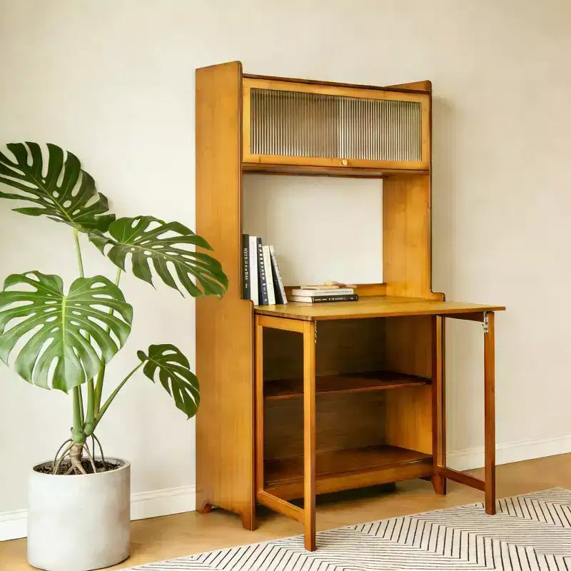 GDFStudio Percy Modern 63 Bamboo Folding Desk with Shelves
