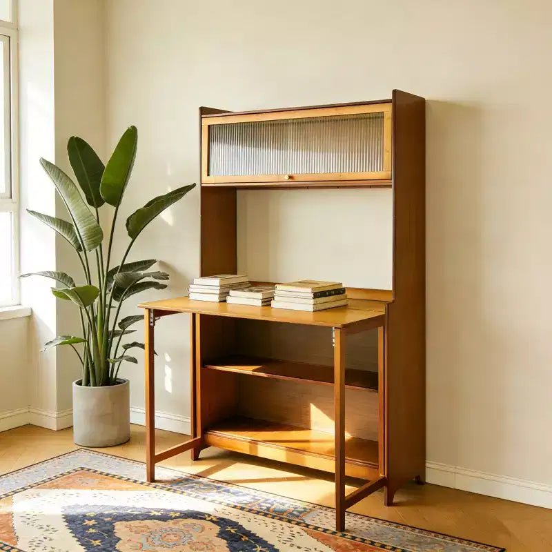 Bamboo Folding Desk with Shelves