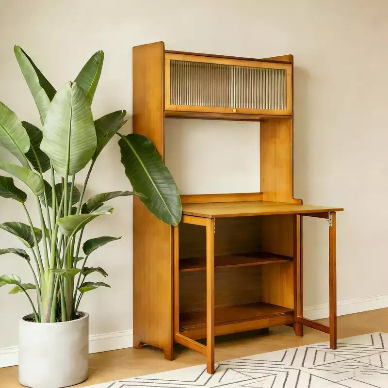 Bamboo Folding Desk with Shelves