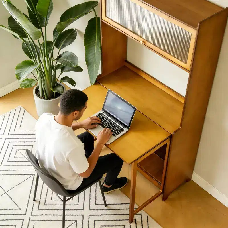 Bamboo Folding Desk with Shelves