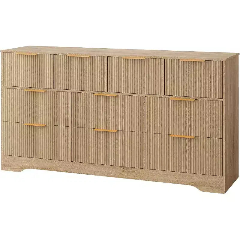 Modern 10-Drawer Fluted Dresser, Sleek Metal Handles, Anti-Tip Storage Organizer, for Bedroom, Living Room