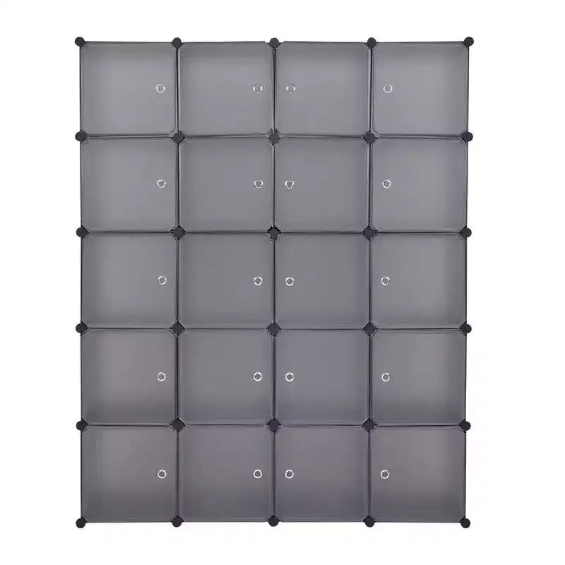 20-Cube Modular Closet Wardrobe with 1 Hanging Rod, 5-Tier DIY Plastic Storage Organizer Grey