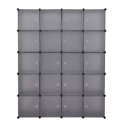 20-Cube Modular Closet Wardrobe with 1 Hanging Rod, 5-Tier DIY Plastic Storage Organizer Grey