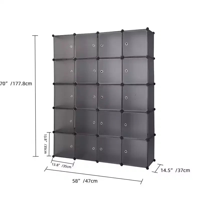 20-Cube Modular Closet Wardrobe with 1 Hanging Rod, 5-Tier DIY Plastic Storage Organizer Grey