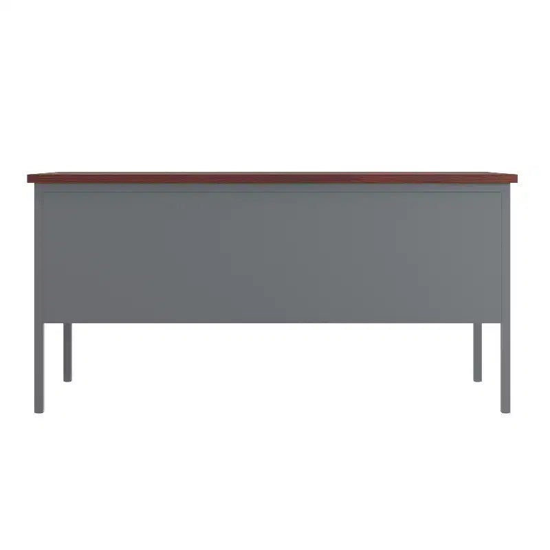 Commercial Grade 30x60 Double Pedestal Desk with 5 Locking Drawers, Mahogany Top and Charcoal Gray Frame