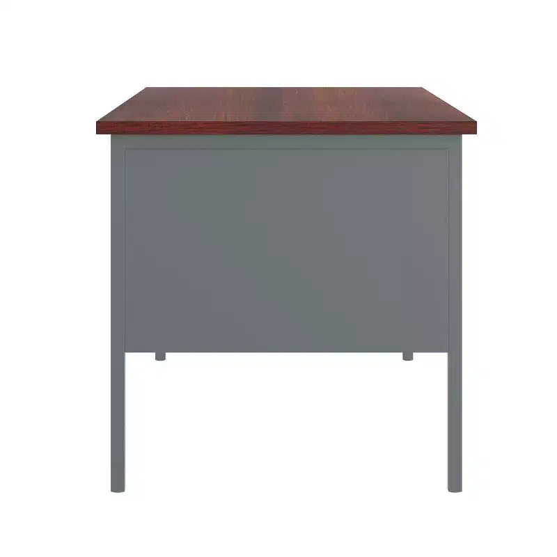 Commercial Grade 30x60 Double Pedestal Desk with 5 Locking Drawers, Mahogany Top and Charcoal Gray Frame