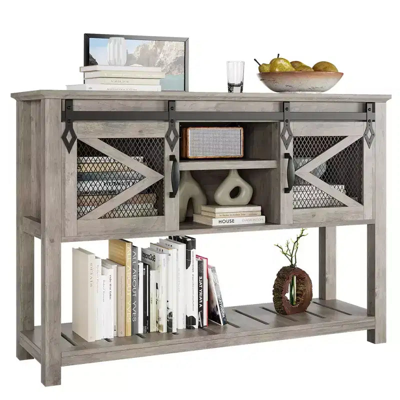 Farmhouse Entryway Console Sofa Table 46 Narrow Accent Table with Sliding Barn Doors &amp; Storage Shelves, Ideal for Foyer or Living Room Decor